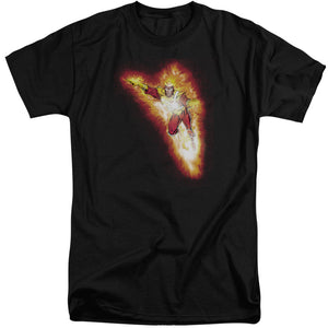 AN OFFCIALLY LICENSED JLA FIRESTORM BLAZE MEN'S TALL FIT T-SHIRT BLACK
