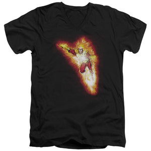 AN OFFCIALLY LICENSED JLA FIRESTORM BLAZE MEN'S V-NECK T-SHIRT BLACK