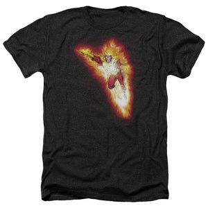 AN OFFCIALLY LICENSED JLA FIRESTORM BLAZE MEN'S HEATHER T-SHIRT CHARCOAL