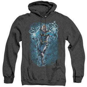 AN OFFCIALLY LICENSED JLA BLACK LIGHTNING BOLTS ADULT UNISEX HEATHER PULLOVER HOODIE BLACK