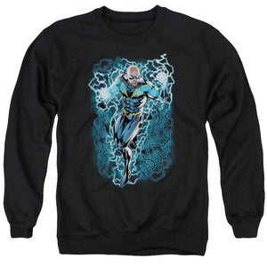 AN OFFCIALLY LICENSED JLA BLACK LIGHTNING BOLTS ADULT UNISEX CREWNECK SWEATSHIRT BLACK