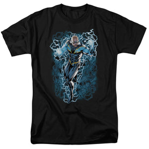 AN OFFCIALLY LICENSED JLA BLACK LIGHTNING BOLTS MEN'S REGULAR FIT T-SHIRT BLACK