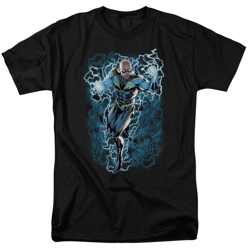 AN OFFCIALLY LICENSED JLA BLACK LIGHTNING BOLTS MEN'S REGULAR FIT T-SHIRT BLACK