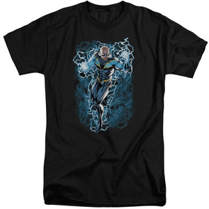 AN OFFCIALLY LICENSED JLA BLACK LIGHTNING BOLTS MEN'S TALL FIT T-SHIRT BLACK