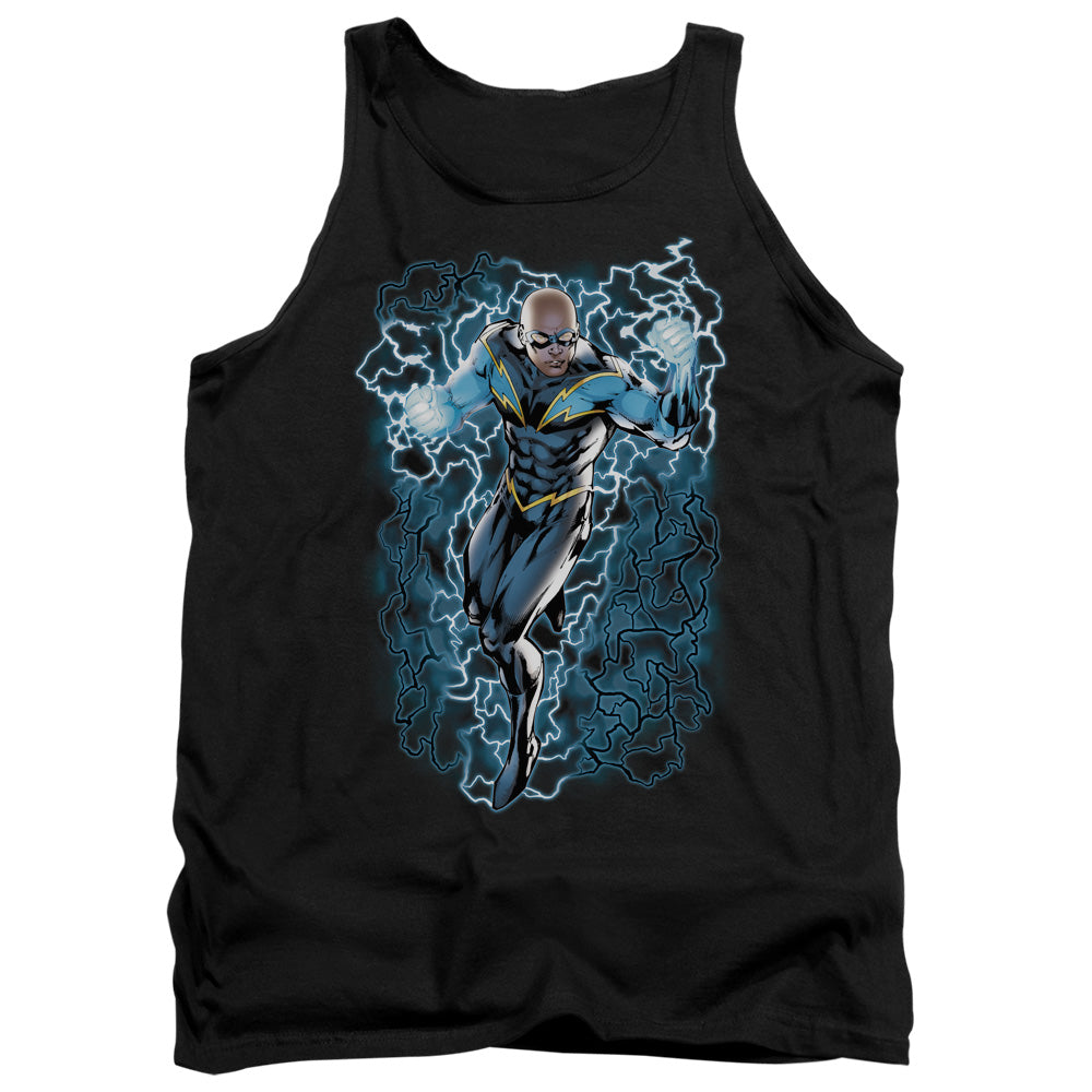 AN OFFCIALLY LICENSED JLA BLACK LIGHTNING BOLTS ADULT UNISEX TANK TOP BLACK
