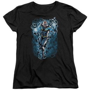 AN OFFCIALLY LICENSED JLA BLACK LIGHTNING BOLTS WOMEN'S REGULAR FIT T-SHIRT BLACK
