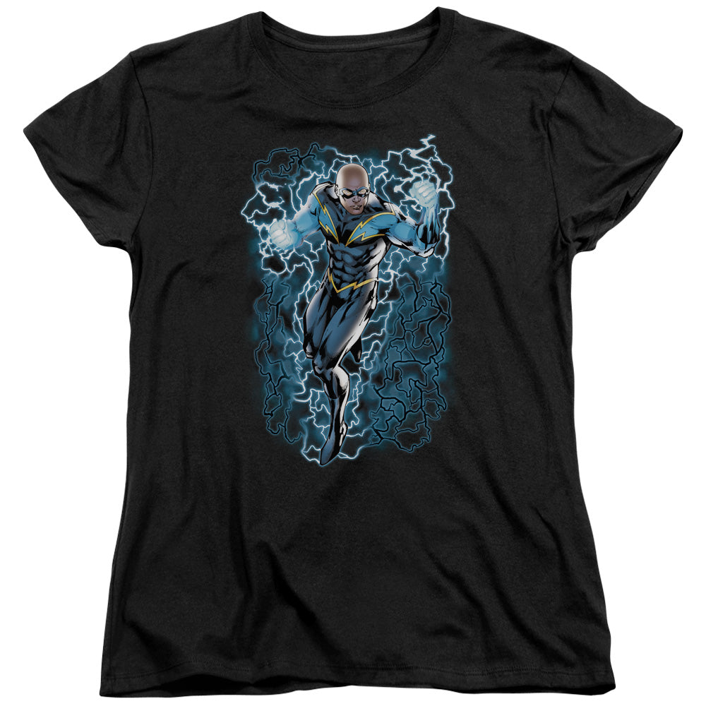 AN OFFCIALLY LICENSED JLA BLACK LIGHTNING BOLTS WOMEN'S REGULAR FIT T-SHIRT BLACK