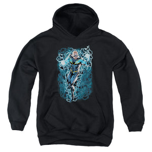 AN OFFCIALLY LICENSED JLA BLACK LIGHTNING BOLTS YOUTH HOODIE BLACK