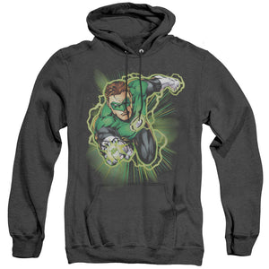 AN OFFCIALLY LICENSED JLA GREEN LANTERN ENERGY ADULT UNISEX HEATHER PULLOVER HOODIE BLACK