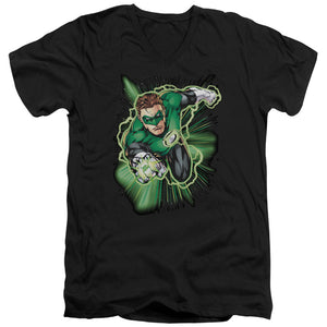 AN OFFCIALLY LICENSED JLA GREEN LANTERN ENERGY MEN'S V-NECK T-SHIRT BLACK