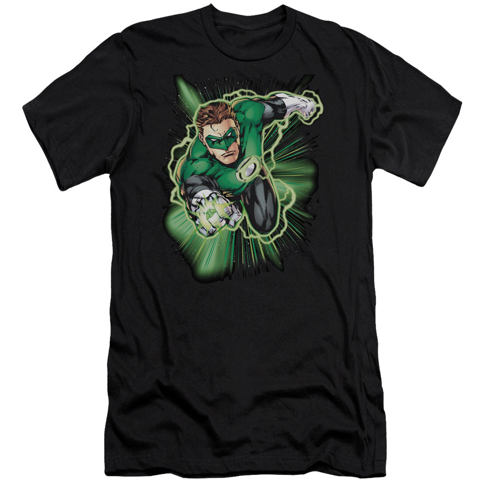 AN OFFCIALLY LICENSED JLA GREEN LANTERN ENERGY MEN'S PREMIUM SLIM FIT T-SHIRT BLACK