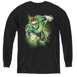 AN OFFCIALLY LICENSED JLA GREEN LANTERN ENERGY YOUTH LONG SLEEVE T-SHIRT BLACK