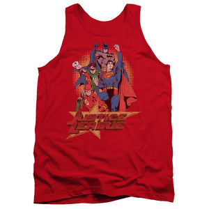 AN OFFCIALLY LICENSED JLA RAISE YOUR FIST ADULT UNISEX TANK TOP RED