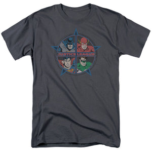 AN OFFCIALLY LICENSED JLA FOUR HEROES MEN'S REGULAR FIT T-SHIRT CHARCOAL