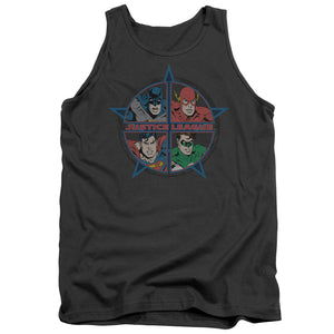 AN OFFCIALLY LICENSED JLA FOUR HEROES ADULT UNISEX TANK TOP CHARCOAL
