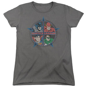 AN OFFCIALLY LICENSED JLA FOUR HEROES WOMEN'S REGULAR FIT T-SHIRT CHARCOAL