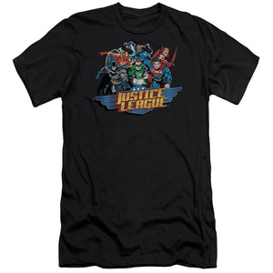 AN OFFCIALLY LICENSED JLA READY TO FIGHT MEN'S PREMIUM SLIM FIT T-SHIRT BLACK