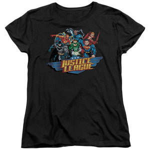AN OFFCIALLY LICENSED JLA READY TO FIGHT WOMEN'S REGULAR FIT T-SHIRT BLACK