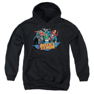 AN OFFCIALLY LICENSED JLA READY TO FIGHT YOUTH HOODIE BLACK