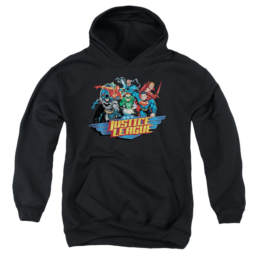 AN OFFCIALLY LICENSED JLA READY TO FIGHT YOUTH HOODIE BLACK