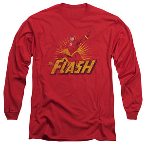 AN OFFCIALLY LICENSED JLA FLASH ROUGH DISTRESS MEN'S LONG SLEEVE T-SHIRT RED