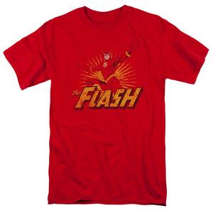 AN OFFCIALLY LICENSED JLA FLASH ROUGH DISTRESS MEN'S REGULAR FIT T-SHIRT RED