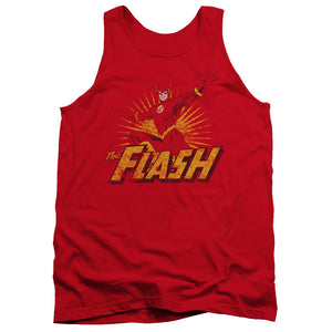 AN OFFCIALLY LICENSED JLA FLASH ROUGH DISTRESS ADULT UNISEX TANK TOP RED