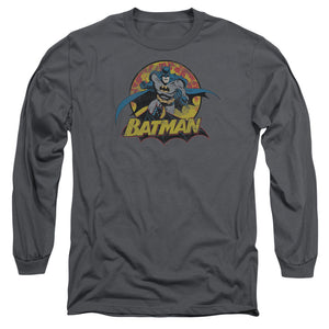 AN OFFCIALLY LICENSED JLA BATMAN ROUGH DISTRESS MEN'S LONG SLEEVE T-SHIRT CHARCOAL