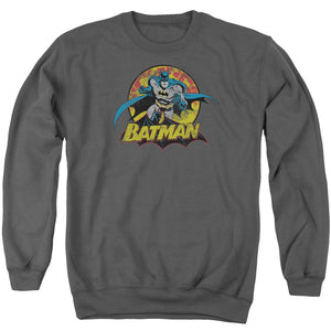 AN OFFCIALLY LICENSED JLA BATMAN ROUGH DISTRESS ADULT UNISEX CREWNECK SWEATSHIRT CHARCOAL
