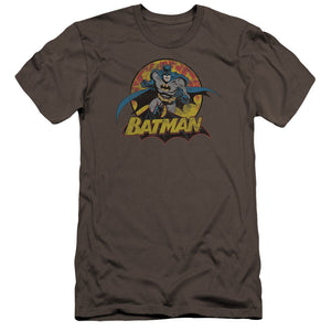 AN OFFCIALLY LICENSED JLA BATMAN ROUGH DISTRESS MEN'S PREMIUM SLIM FIT T-SHIRT CHARCOAL