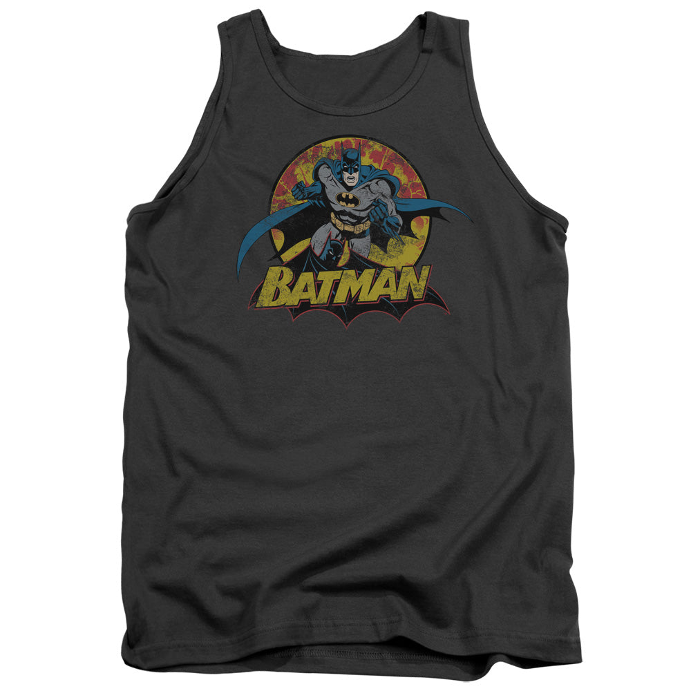 AN OFFCIALLY LICENSED JLA BATMAN ROUGH DISTRESS ADULT UNISEX TANK TOP CHARCOAL