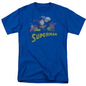 AN OFFCIALLY LICENSED JLA SUPERMAN ROUGH DISTRESS MEN'S REGULAR FIT T-SHIRT ROYAL