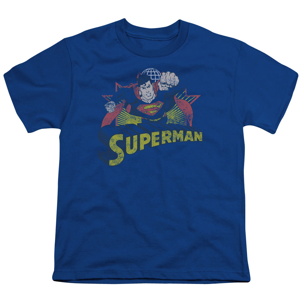 JLA Superman Rough Distress Licensed Kid's T-Shirt (Ages 4-7) XS-XL