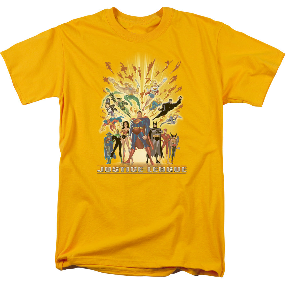 AN OFFCIALLY LICENSED JLA UNITED MEN'S REGULAR FIT T-SHIRT GOLD