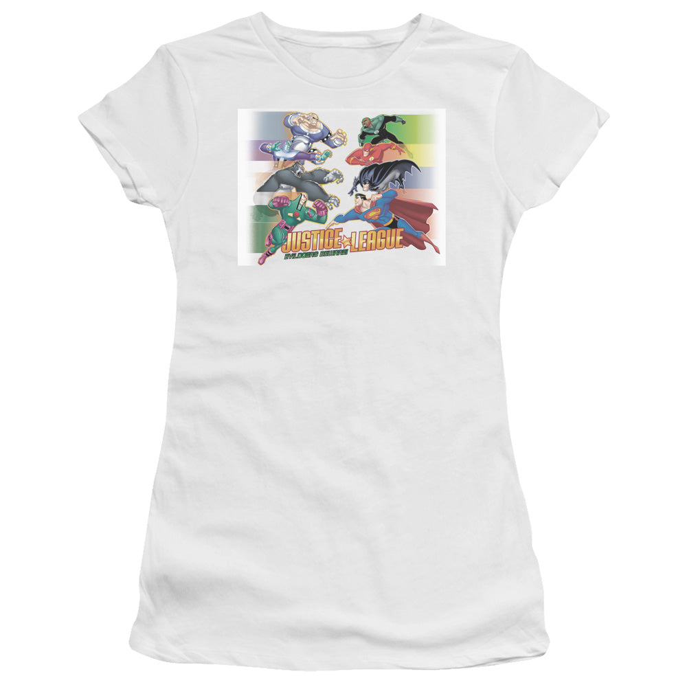 JLA Evildoers Beware Licensed Women's T-Shirt Juniors LG