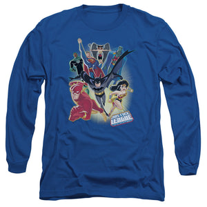 AN OFFCIALLY LICENSED JLA UNLIMITED MEN'S LONG SLEEVE T-SHIRT ROYAL