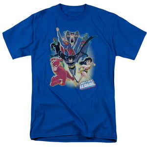 AN OFFCIALLY LICENSED JLA UNLIMITED MEN'S REGULAR FIT T-SHIRT ROYAL