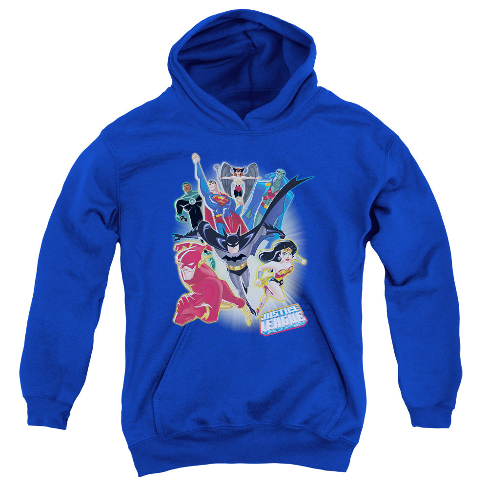 AN OFFCIALLY LICENSED JLA UNLIMITED YOUTH HOODIE ROYAL