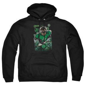 AN OFFCIALLY LICENSED JLA GREEN LANTERN #1 DISTRESS ADULT UNISEX PULLOVER HOODIE BLACK