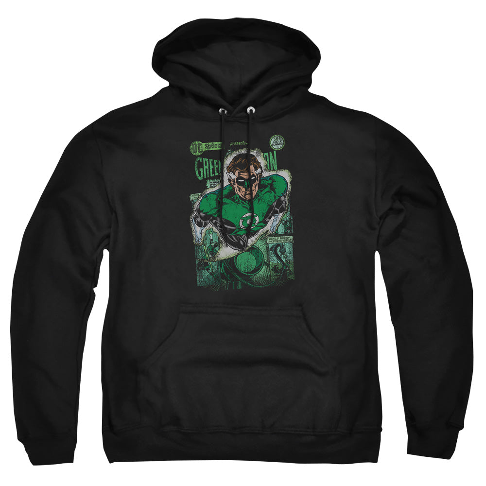AN OFFCIALLY LICENSED JLA GREEN LANTERN #1 DISTRESS ADULT UNISEX PULLOVER HOODIE BLACK