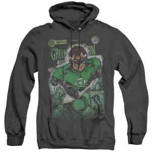AN OFFCIALLY LICENSED JLA GREEN LANTERN #1 DISTRESS ADULT UNISEX HEATHER PULLOVER HOODIE BLACK