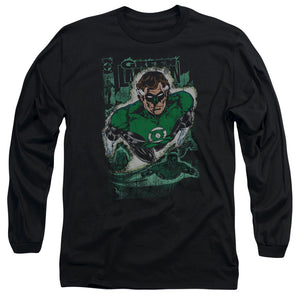 AN OFFCIALLY LICENSED JLA GREEN LANTERN #1 DISTRESS MEN'S LONG SLEEVE T-SHIRT BLACK