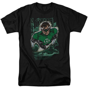 AN OFFCIALLY LICENSED JLA GREEN LANTERN #1 DISTRESS MEN'S REGULAR FIT T-SHIRT BLACK