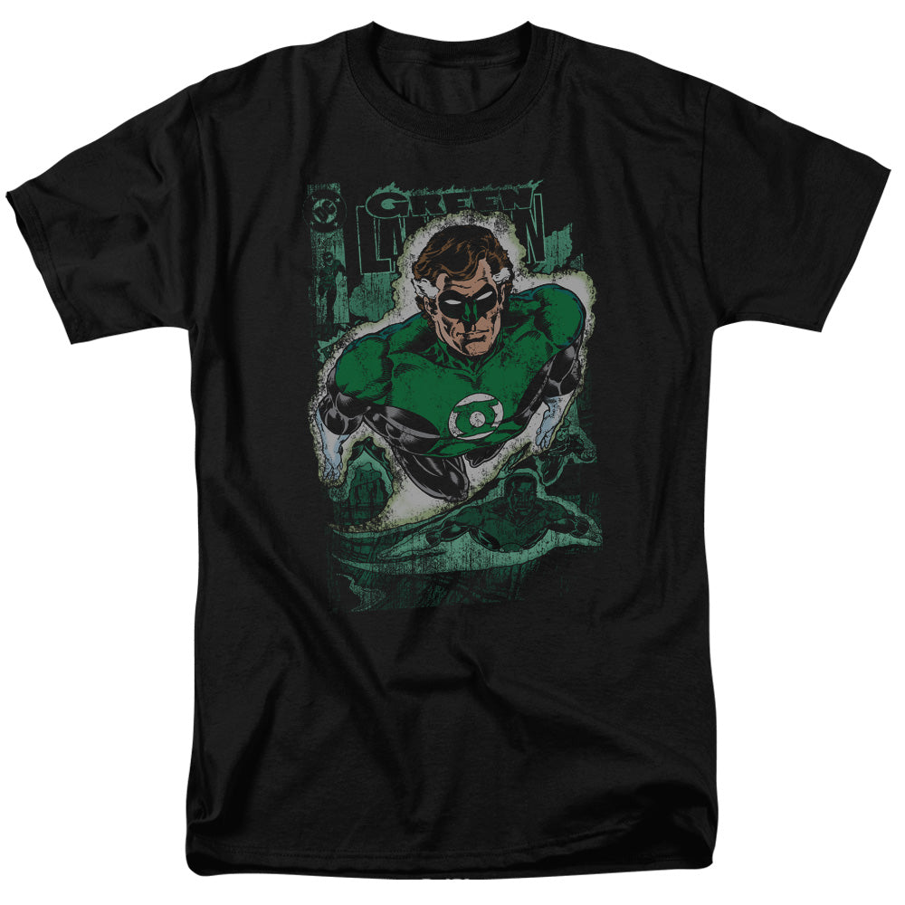 AN OFFCIALLY LICENSED JLA GREEN LANTERN #1 DISTRESS MEN'S REGULAR FIT T-SHIRT BLACK