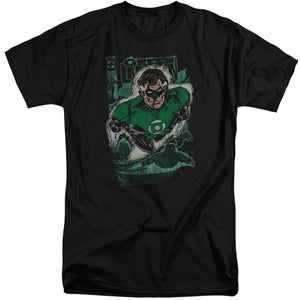 AN OFFCIALLY LICENSED JLA GREEN LANTERN #1 DISTRESS MEN'S TALL FIT T-SHIRT BLACK
