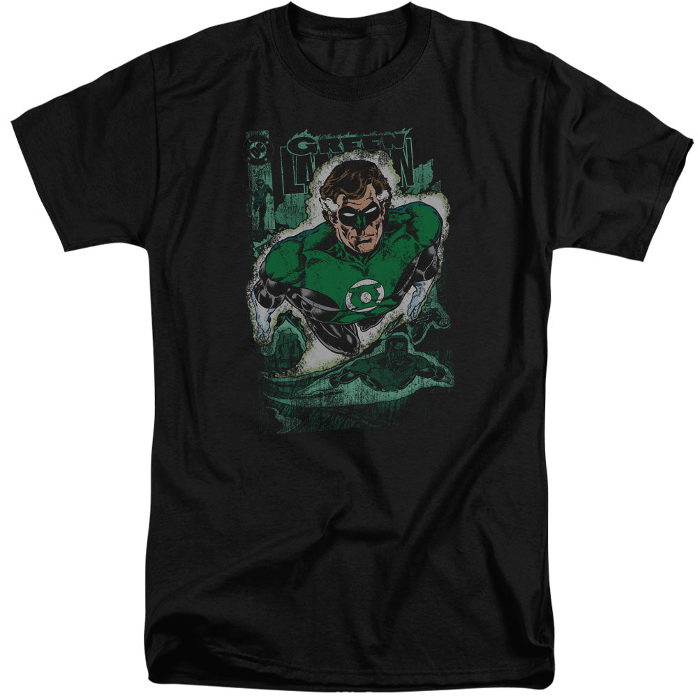 AN OFFCIALLY LICENSED JLA GREEN LANTERN #1 DISTRESS MEN'S TALL FIT T-SHIRT BLACK
