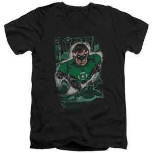 AN OFFCIALLY LICENSED JLA GREEN LANTERN #1 DISTRESS MEN'S V-NECK T-SHIRT BLACK