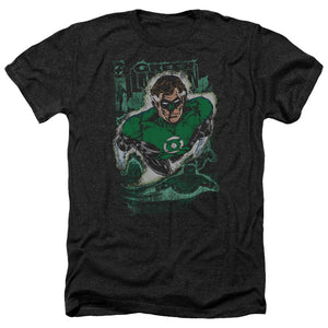 AN OFFCIALLY LICENSED JLA GREEN LANTERN #1 DISTRESS MEN'S HEATHER T-SHIRT CHARCOAL