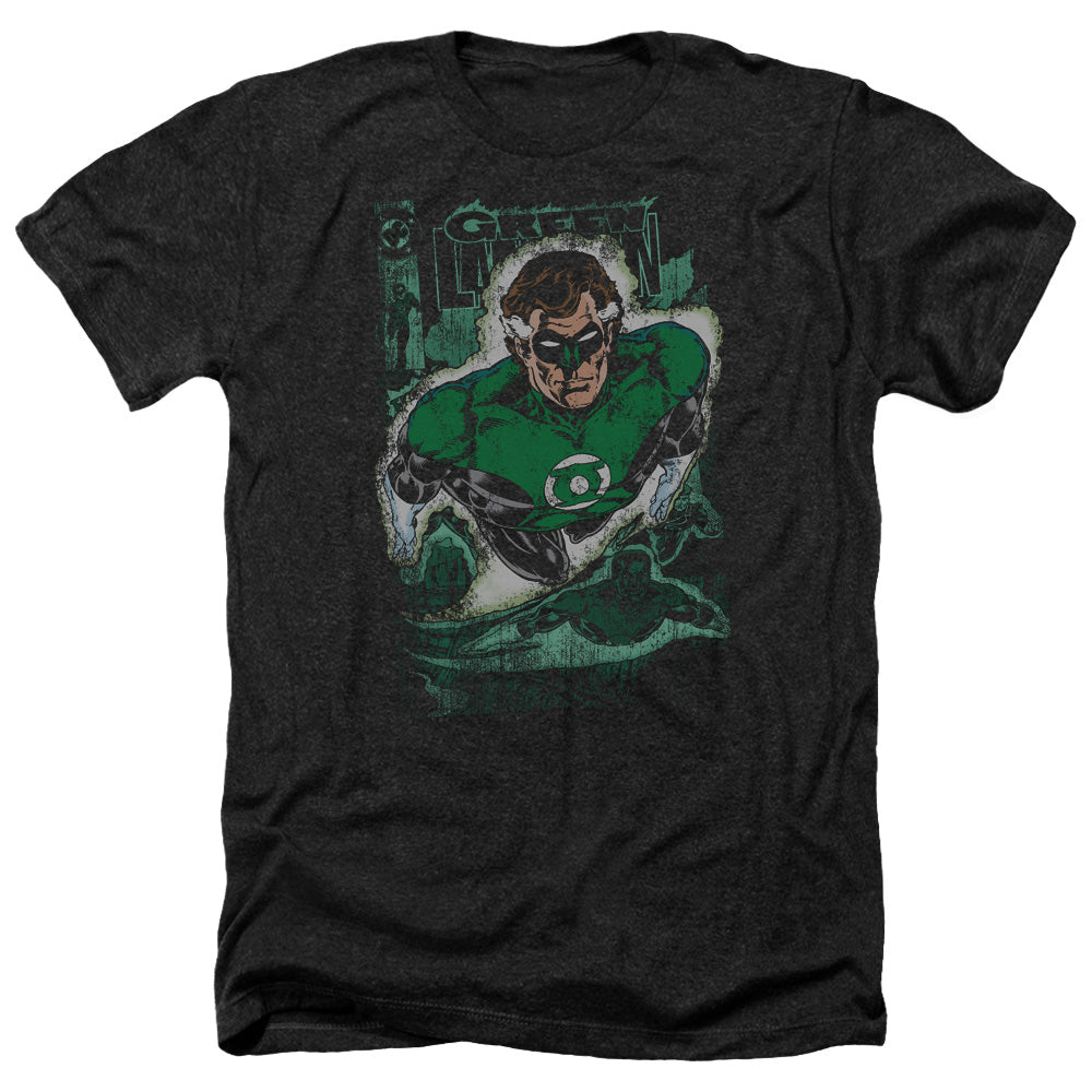 AN OFFCIALLY LICENSED JLA GREEN LANTERN #1 DISTRESS MEN'S HEATHER T-SHIRT CHARCOAL