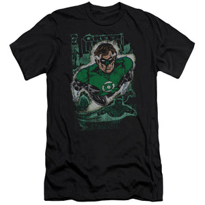 AN OFFCIALLY LICENSED JLA GREEN LANTERN #1 DISTRESS MEN'S PREMIUM SLIM FIT T-SHIRT BLACK